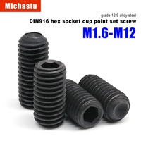 M1.6 M2 M2.5 M3 M3.5 M4 M5 M6 M8 M10 M12 DIN916 Hex Hexagon Socket Allen Cup Point Grub Bolt Set Screw Black Grade 12.9 Steel