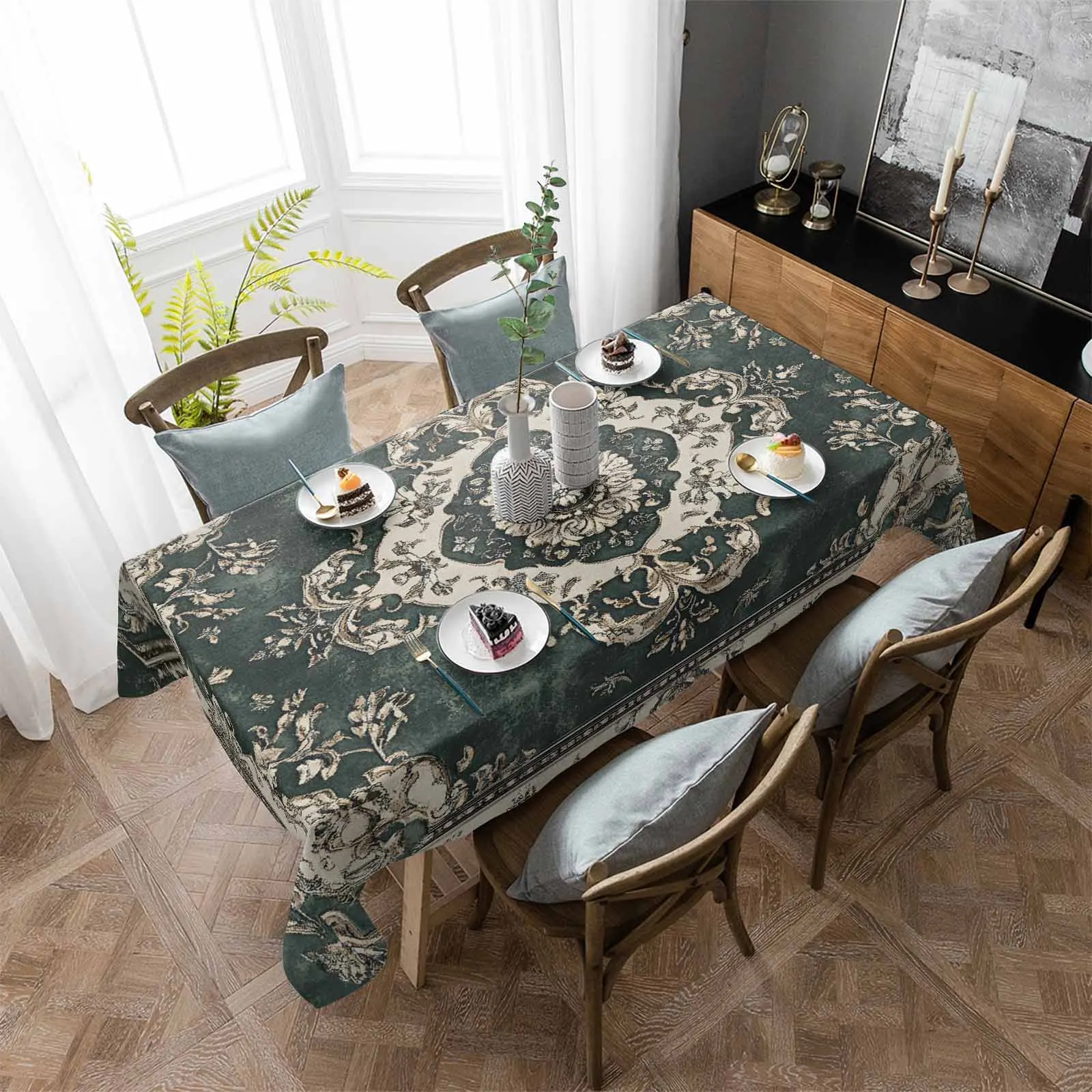 

Geometric Ethnic Oriental Retro Mottled Tablecloth Waterproof Dining Table Rectangular Round Table Cover Home Kitchen Decoration