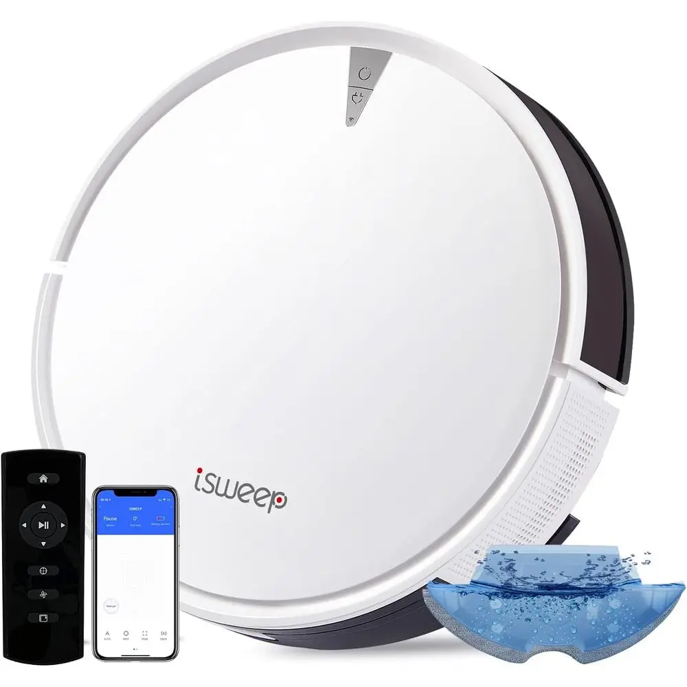 

Robot Vacuum and Mop Cleaner, Electric Water Tank 2 in 1, 2000Pa Suction, Sweeping and Mopping, APP Control, Self-Charging
