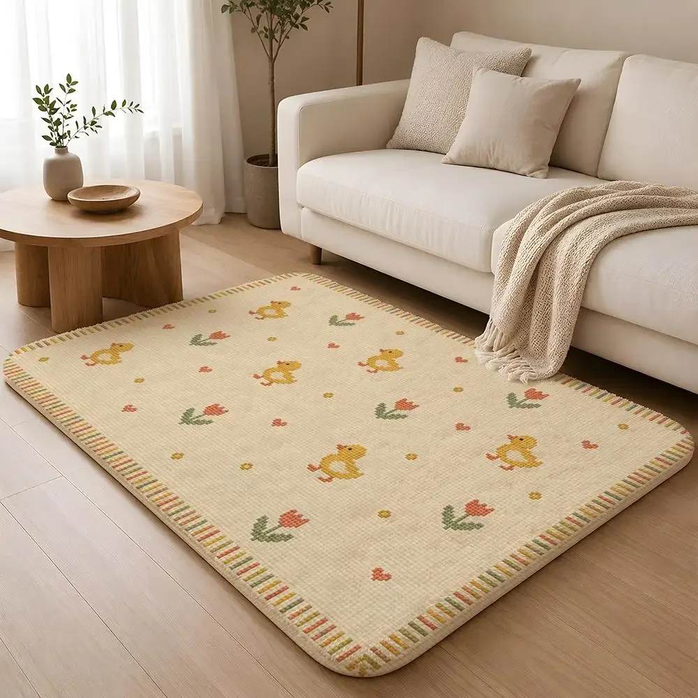 Whimsical Stitch Garden Floor Mat Machine Washable Soft Flannel Area Rug, Non-Slip Absorbent Floor Mat for Living Room Bedroom