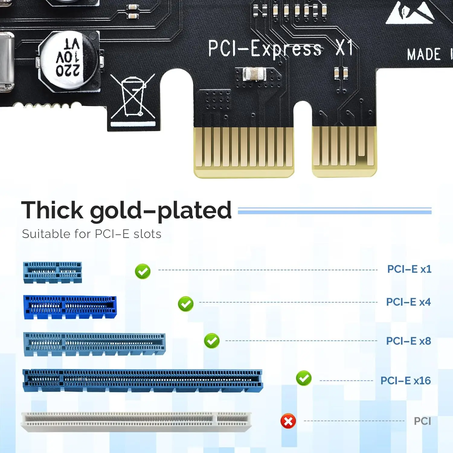 USB 3.2 PCIe Card PCIe X1 USB 3.2 Gen1 Expansion Card 6 USB-A and 2 USB-C 8 Ports for Enhanced Connectivity