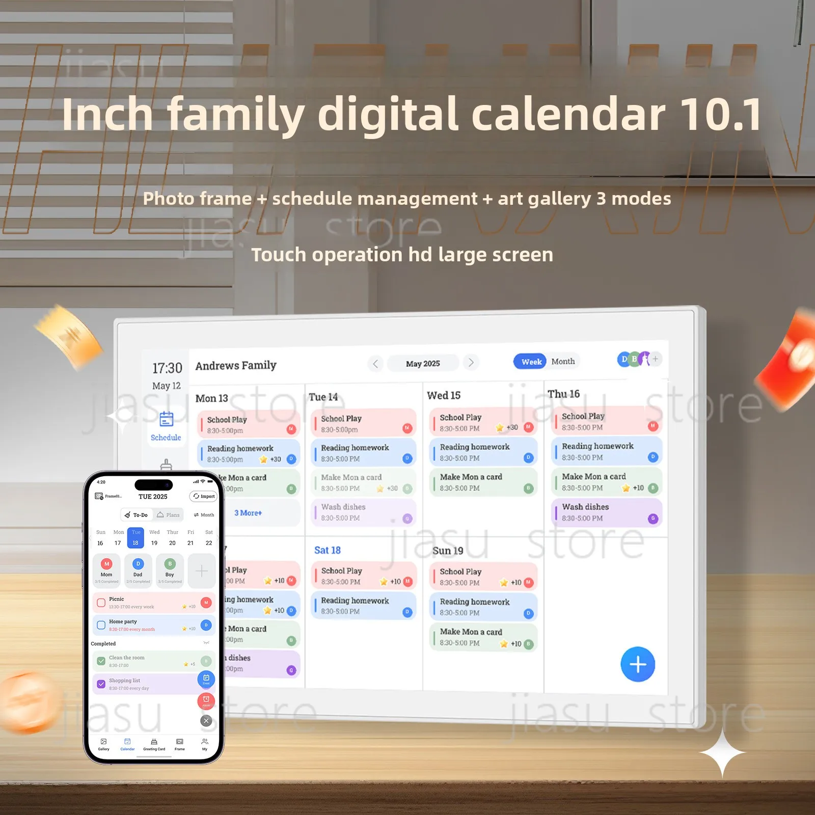 

10 Inch Smart Digital Calendar Cloud Photo Frame - HD Touch Screen WiFi Sync Google/Outlook for Family Schedule Management
