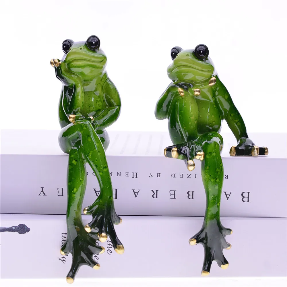 Tak 1-2 sztuk 3D Craft żywica kreatywne myślenie czytanie żaba Model figurka Home Office Tabletop Decor prezent prezent urodzinowy
