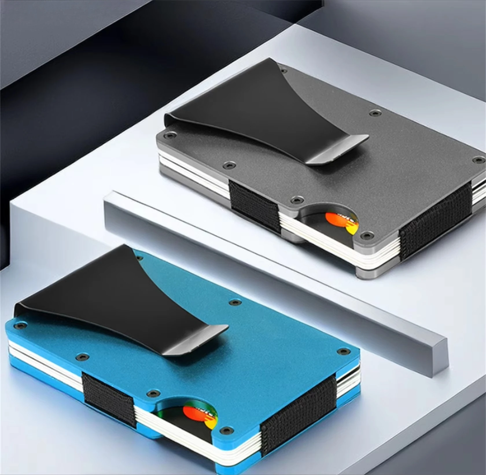 Slim RFID Blocking Wallet Minimalist Metal ID Credict Card Holder with Money Clip Secure Unisex Purse for Men Women Travel Daily