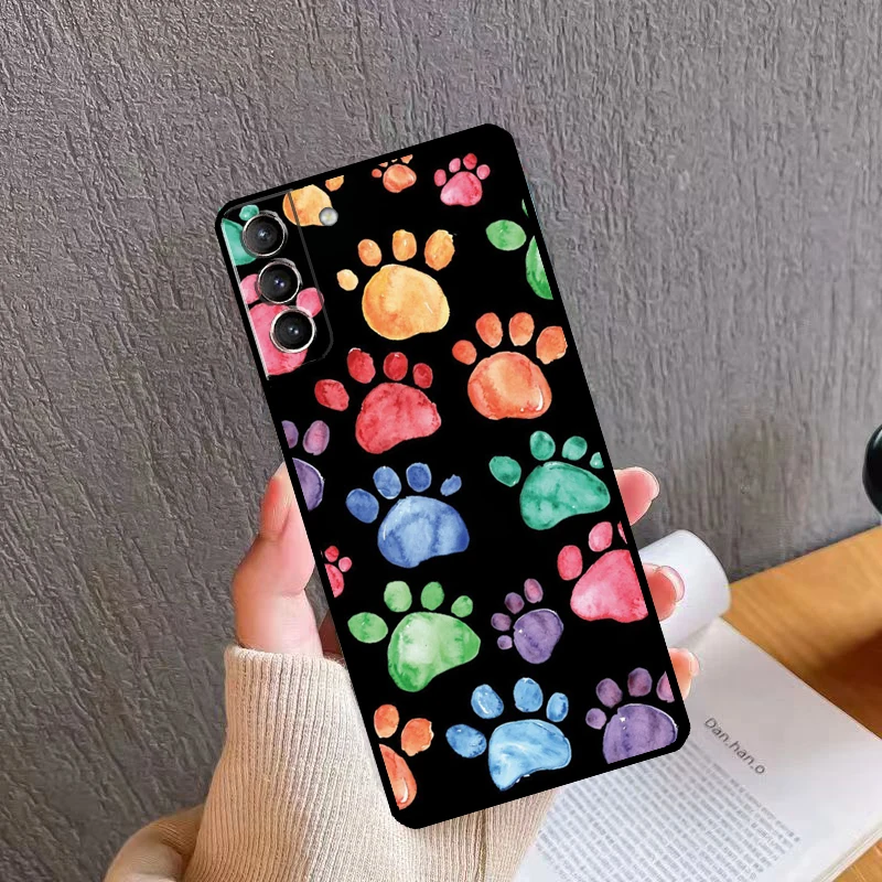 Watercolor Paw Prints Case For Samsung Galaxy S21 S20 FE S22 S23 Ultra Note 20 S8 S9 S10 Note 10 Plus Cover Shell