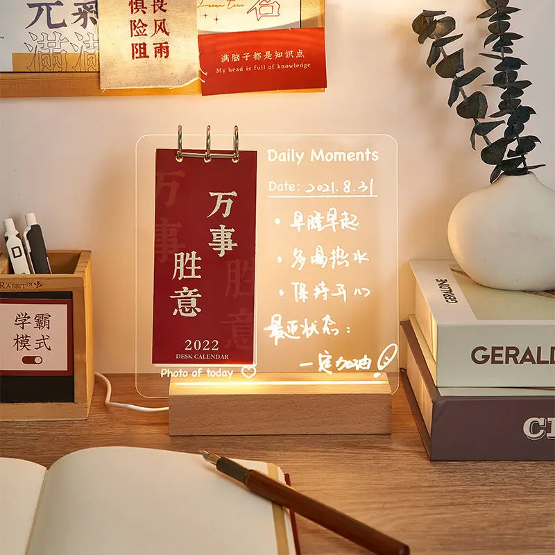 Cute Display Vision Letter Board With Led Light Transparent Acrylic Board Memo With Calendar 2022 Home Ideas Office Decoration