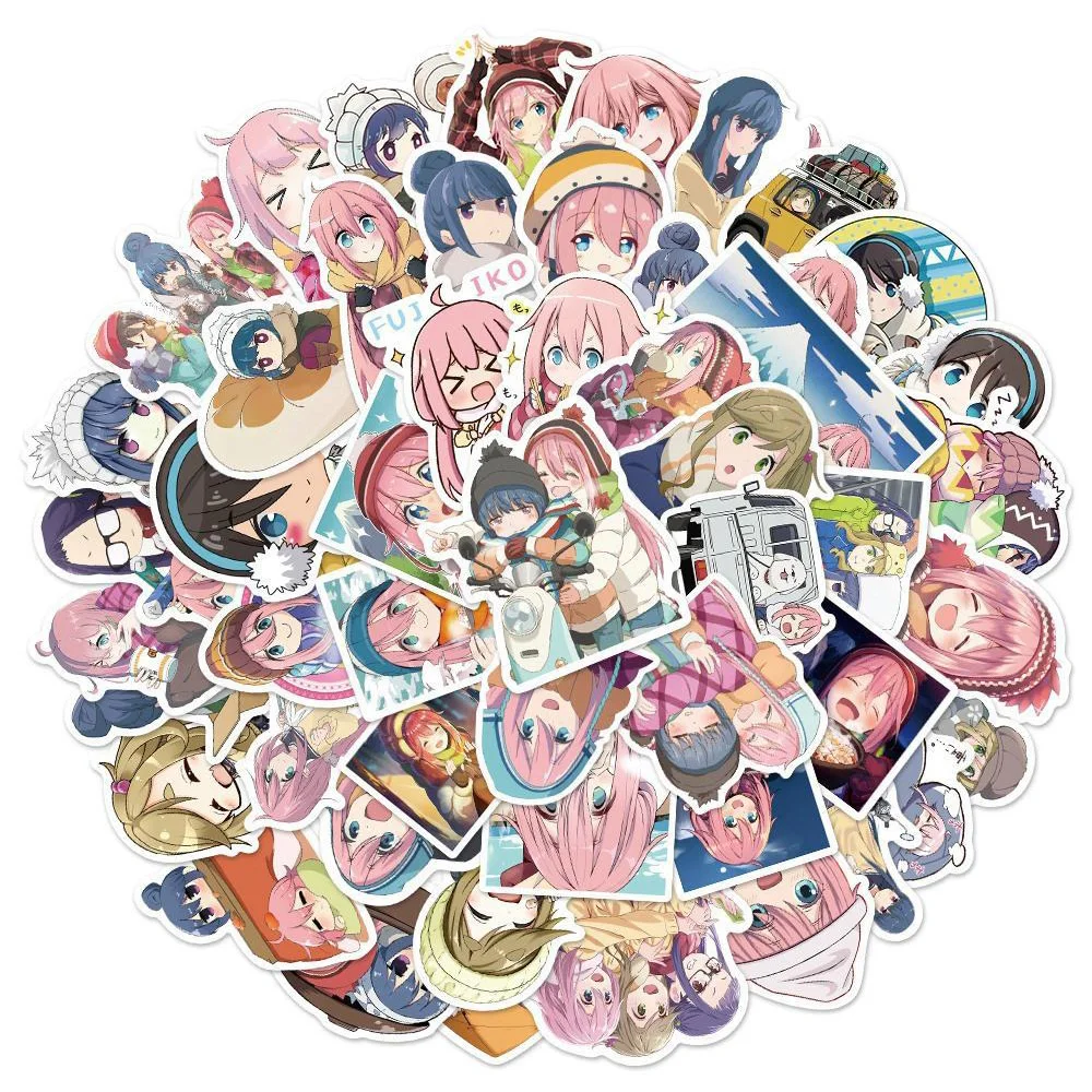 10/30/50 szt. Naklejki Anime Laid-Back Camp Śliczne Kagamihara Nadeshiko Kreskówkowe Naklejki na Walizkę Notatnik Telefon Kawaii Dziewczęce Naklejki