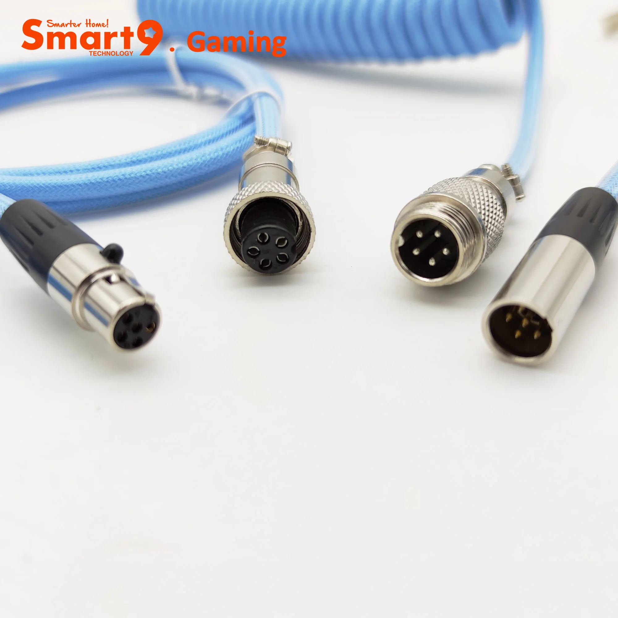Smart9 Coiled Aviator Cable USB to Type C 5Pin Quick Connector Spring Wire Fast Data Transfer for Mechanical Keyboard