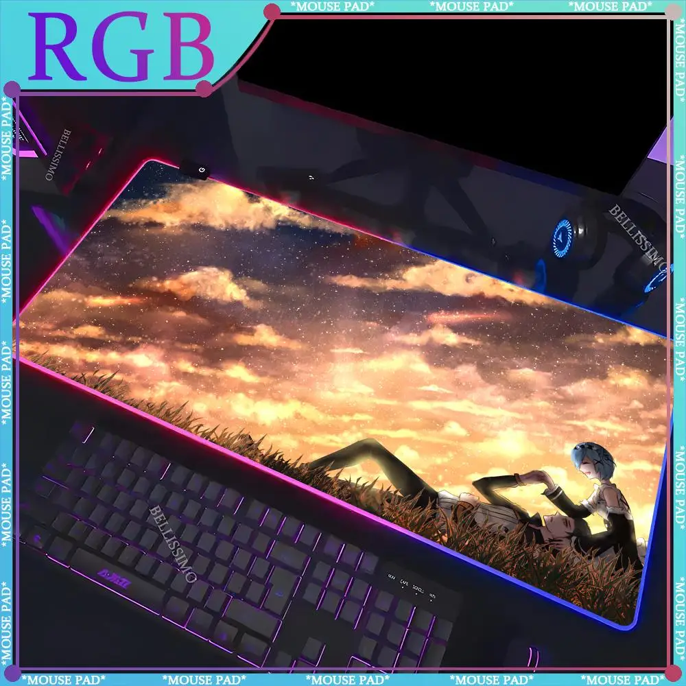 RGB Anime R-ReZero Large MousePad Cute Girl LED Non-slip Game Accessories Game Keyboard Pad Luminous Desk Mat Rubber Mouse Pad