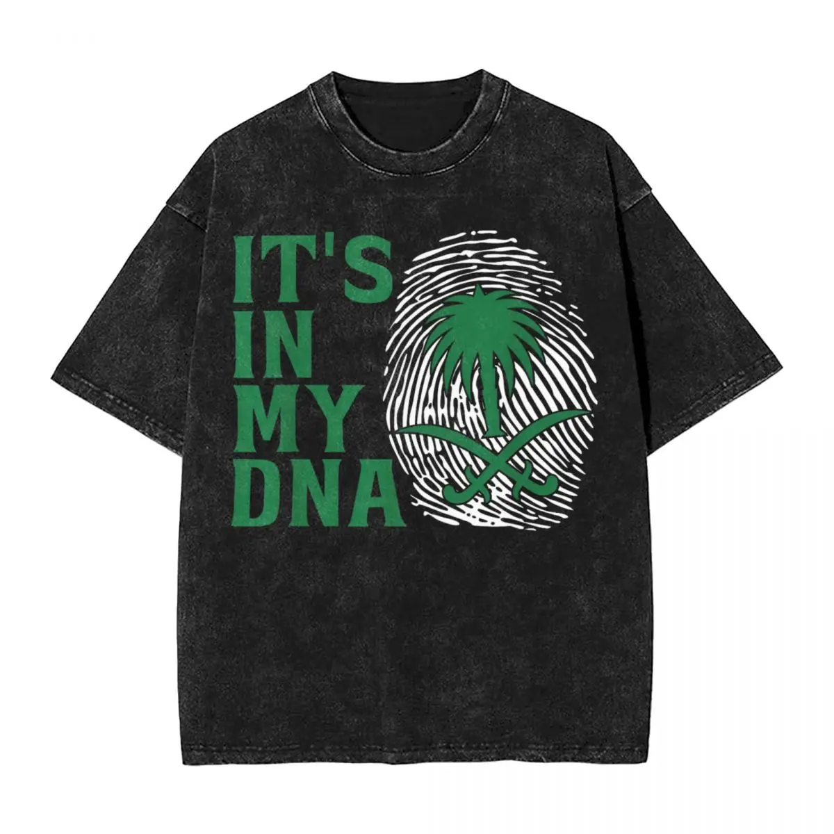 Washed T Shirt Saudi Arabia National Day It's In Our DNA Hip Hop Vintage T-Shirt Short Sleeve Printed Tees for Men Women