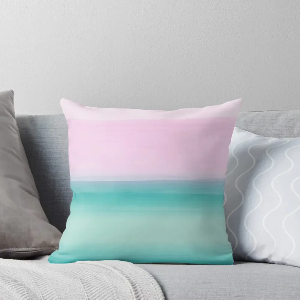 Touching Seafoam Teal Pink Watercolor Abstract #1 #painting #decor #art Throw Pillow Sofa Cushions pillow pillowcase pillow