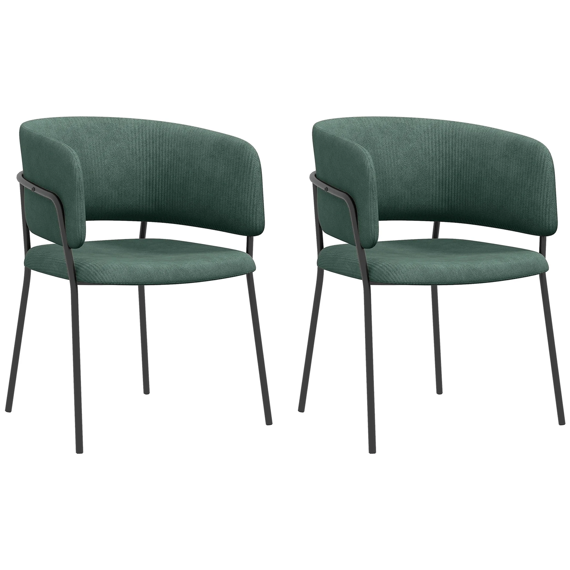 Lot de 2 chaises de salle à manger pieds en acier, assise rembourrée en tissu aspect velours, vert
