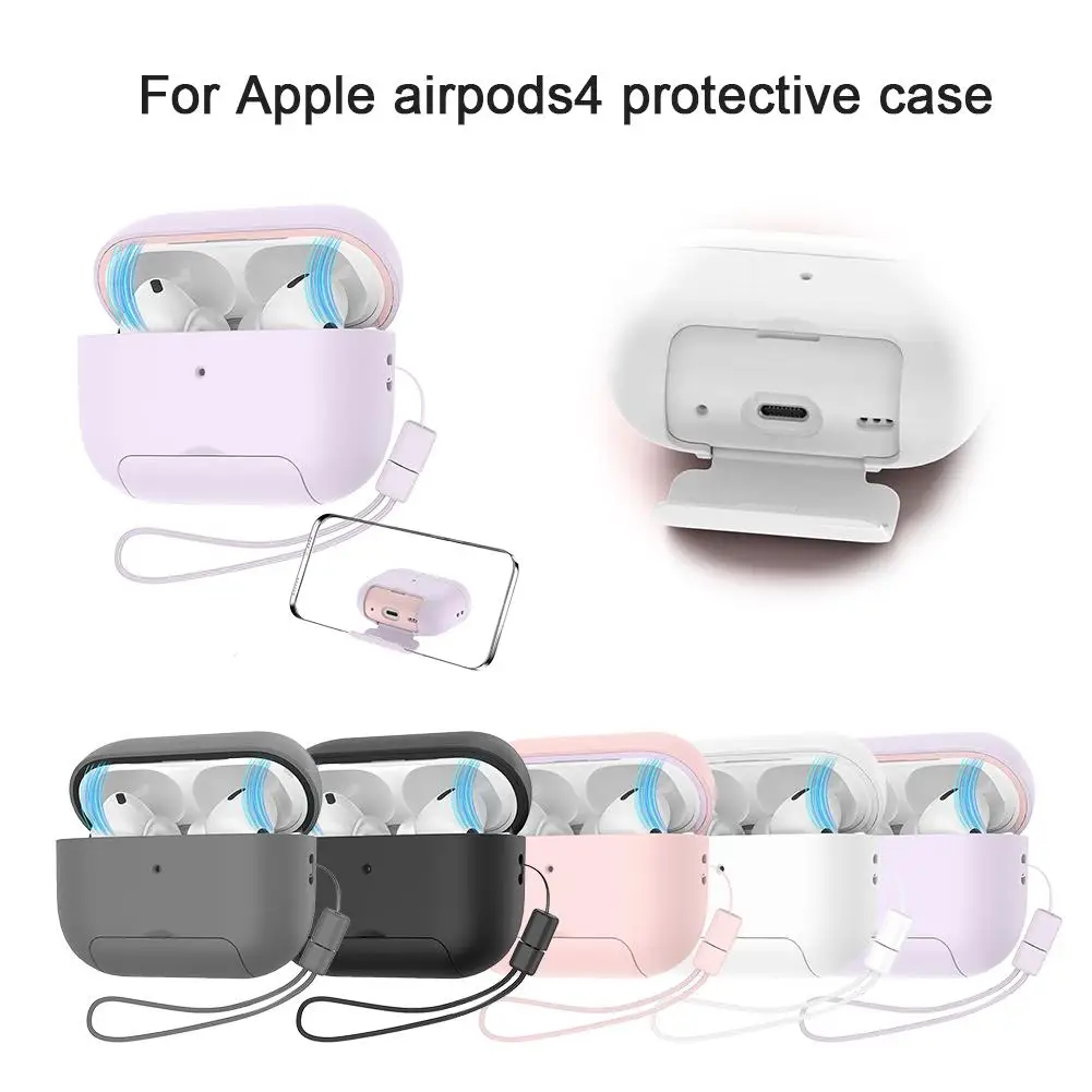 Capa protetora rígida para AirPods 4/Pro 2 Capa de proteção completa contra quedas com cordão compatível com Airpods Pro Case 2nd / 4th U7L2
