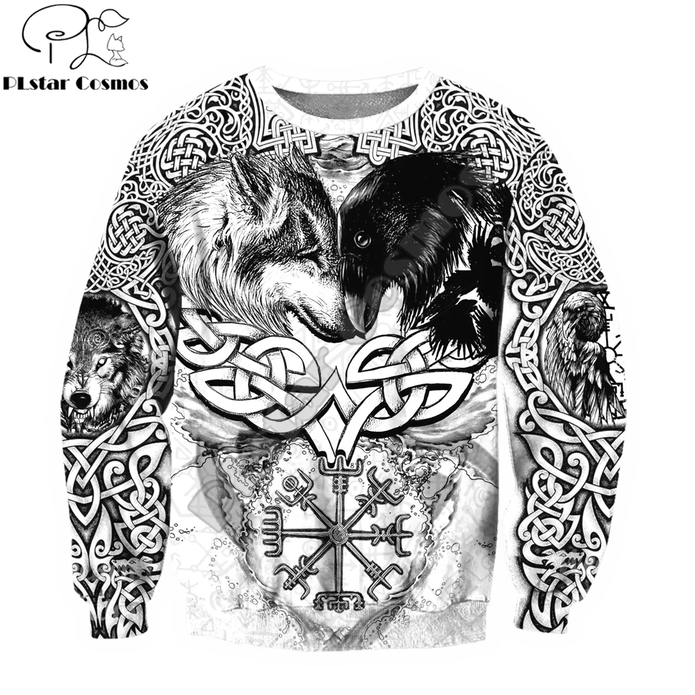 Wolf Odin Raven Compass Tattoo 3D All Over Printed Mens hoodie & Sweatshirt Autumn Unisex zip Hoodie Casual Sportswear DW923