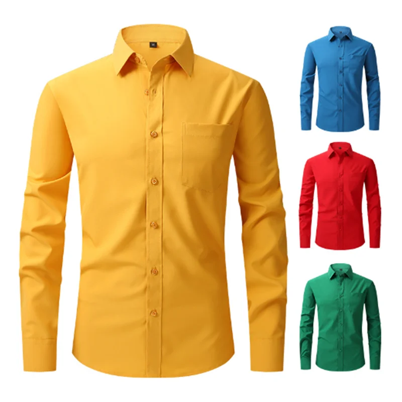 

Men's Shirt Slim Fit Long Sleeve Casual Top Men's Korean Elastic Wrinkle Resistant Business Shirt Men's Clothing C0029