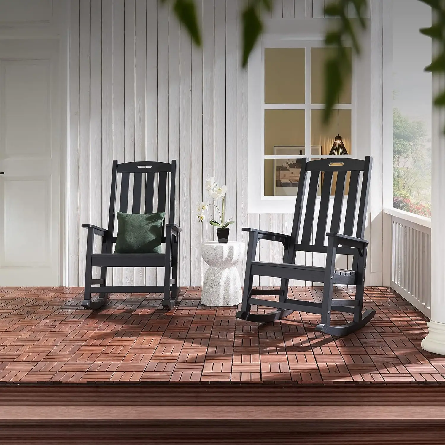 Outdoor Rocking Chair,Porch Rocker with Wide Seat and Tall Backrest,Most components for effortless installation