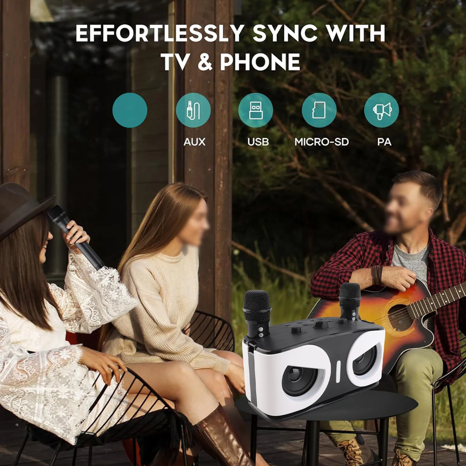 آلة كاريوكي مع 2 ميكروفونات لاسلكية ومكبر صوت KTV مع تأثيرات ضوئية RGB نظام كاريوكي محمول