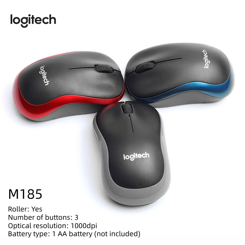 Logitech M185 Wireless Mouse 2.4 GHz USB 1000DPI 3 Buttons Gaming Optical Navigation Mice for PC/Laptop Mouse Gamer