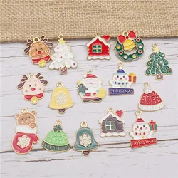 6-30PCS Christmas Charms Gold Color Tone Enamel Santa Deer Hat Tree Bell House Snowman Bracelet Pendant Jewelry Accessory