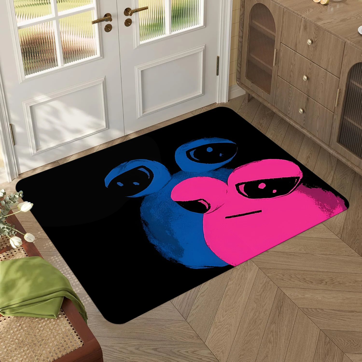 Adorable Pink & Blue Frog Cartoon Doormat Kitchen Carpet Entrance Door Rug Home Decoration, Stain & Dirt-Resistant Entrance Mat