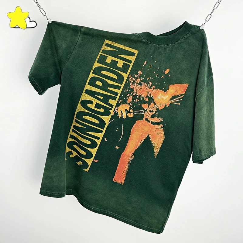 

2025 Summer Hip Hop Graphics Print Blackish Green Saint T-Shirt Men Women 100% Cotton Oversized Vintage T Shirt Tee Tops