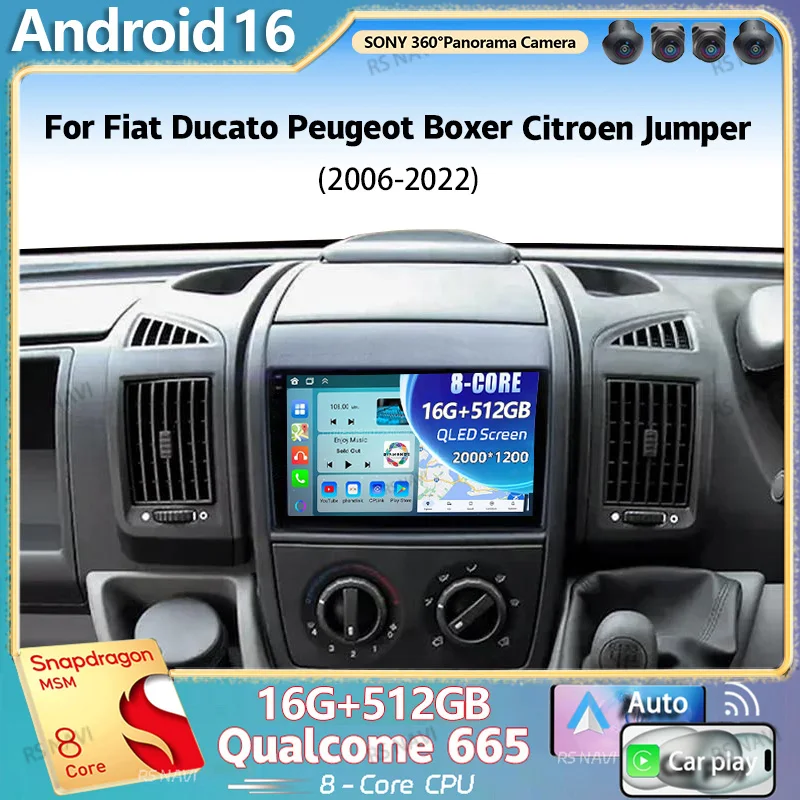 Android 16 Car Radio For Fiat Ducato Peugeot Boxer Citroen Jumper 2006 -2022 Wireless Carplay multimedia Android Auto 4G