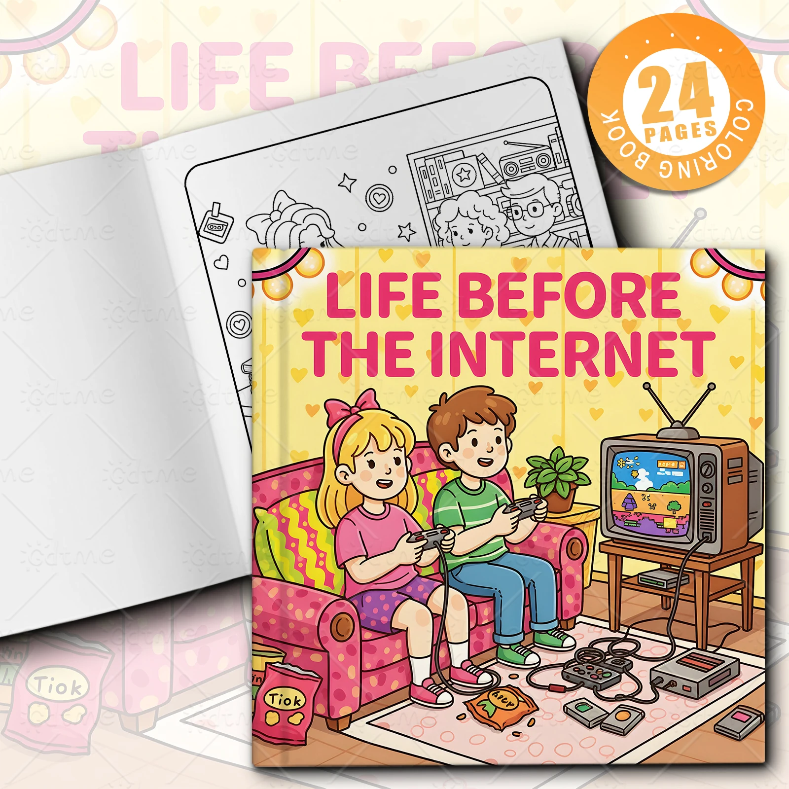 Life Before The Internet Nostalgic Retro Coloring Book for Adults Anti Anxiety Stress Relief Kill Time DIY Painting Drawing