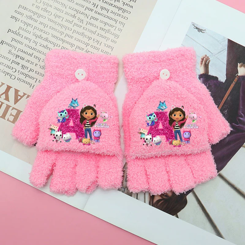 غابي دمية الأطفال قفازات فتاة نصف اصبع الوجه قفاز رسالة A-Z الكرتون القط الدافئة في الهواء الطلق القفازات عيد الميلاد هدايا أعياد ميلاد للأطفال #1