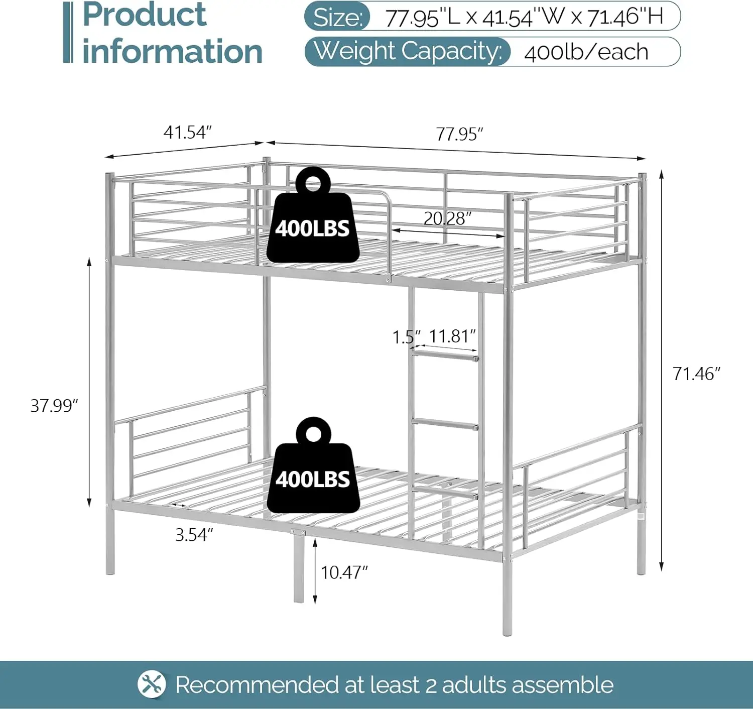 Metal Bunk Bed Twin Over Twin Bed Frames for Kids Bunk Beds with Flat Ladder Rungs, Heavy Duty Bunk Beds for Kids/Teens/Adults