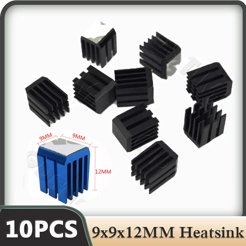 10PCS Gdstime 9x9x12MM Heatsink W/Adhesive Black Aluminum Cooling X9 Mini Blue Radiator For Electronic Chip IC Raspberry Pi 3