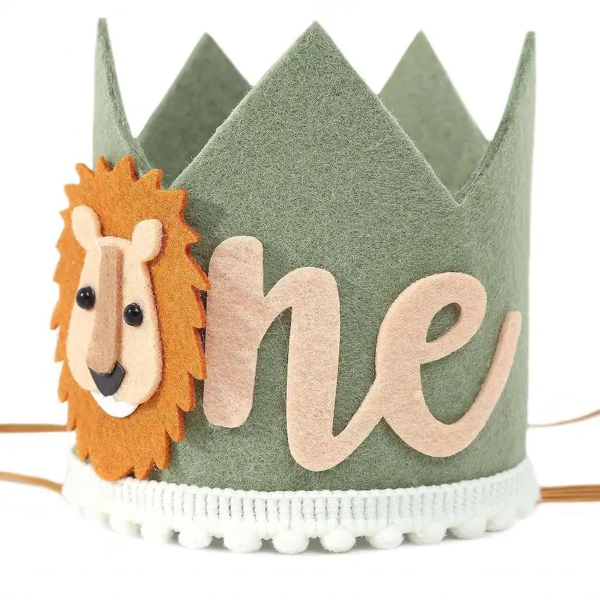 1-year-old Lion Crown Woodland Theme Happy Birthday Party Decoration Kids Boy Baby Shower Supplies