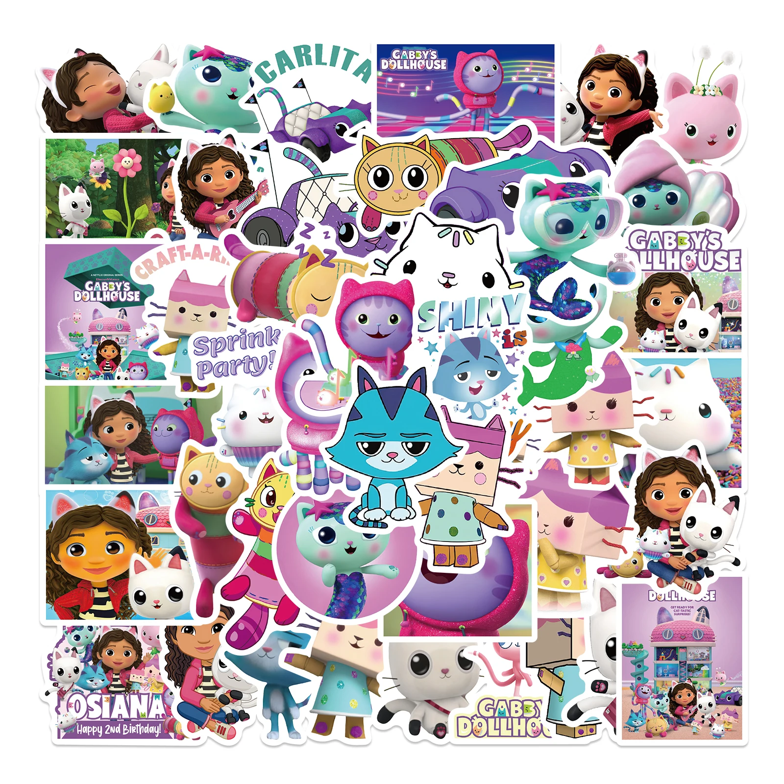 50PCS Cartoon Gabby Poppenhuis Stickers Kawaii Leuke Waterdichte Laptop Gitaar Boek Bagage Graffiti Anime Sticker Pack Kinderen Speelgoed