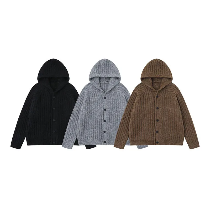 

Retro American Cable Knit Hooded Sweater for Men And Women Simple Knit Cardigan Coat CleanFit Autumn Winter Fashion