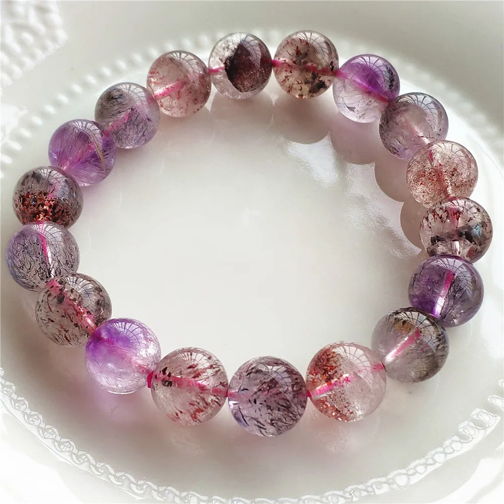 Natural Purple Super 7 Lepidocrocite Quartz Bracelet 11mm Jewelry Woman Men Clear Round Beads AAAAAAA