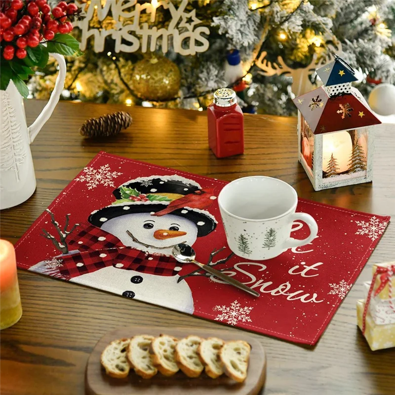 A59E-Rode Kerst Winter Placemats Set 12X18 Inch Seizoensgebonden Kerstvakantie Placemats Set Van 6
