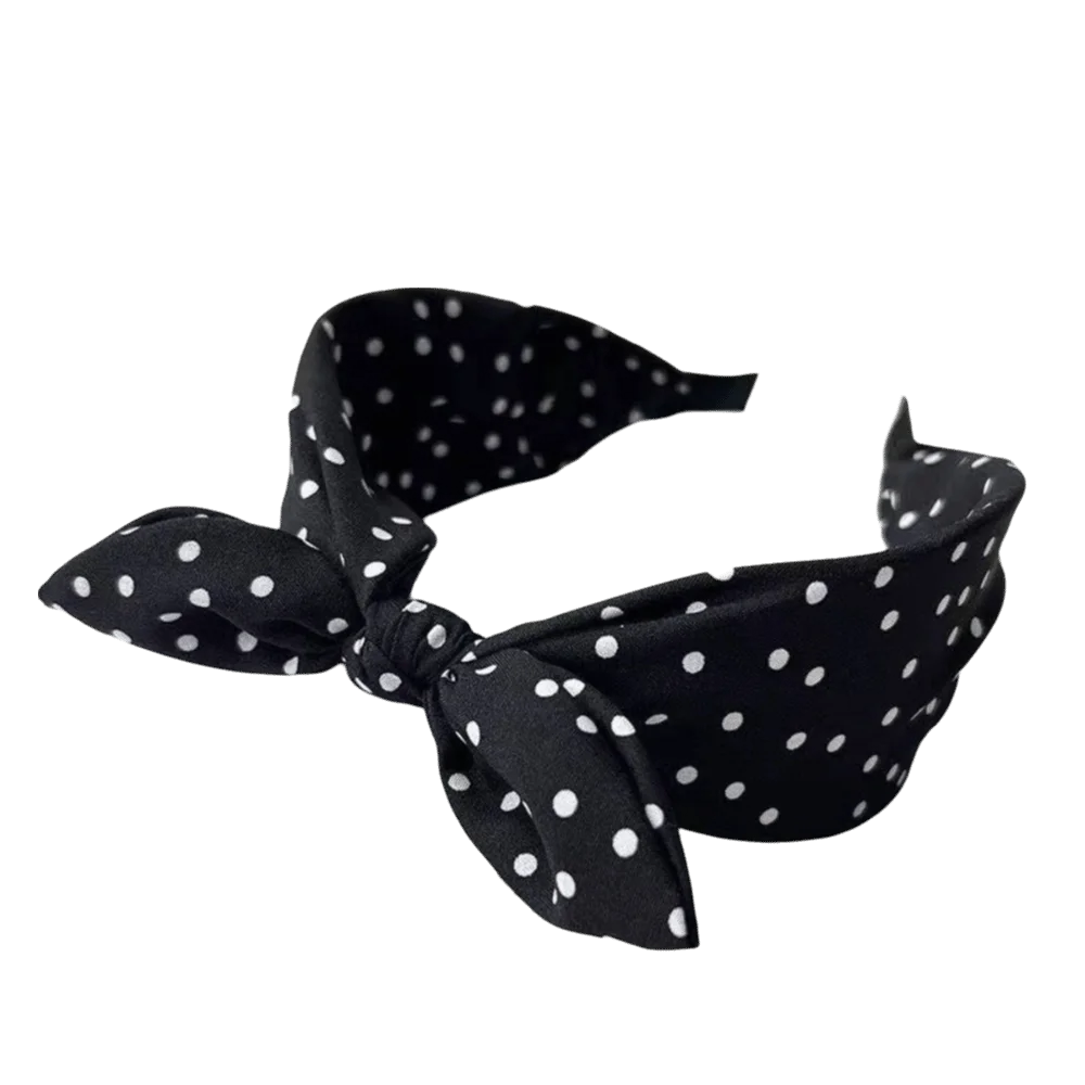 Non-slip Women's Bow Hair Hoop Vintage Cute Design Polka Dot Headband Knotted Fabric Material Rabbit Ear Hairband Women Wear