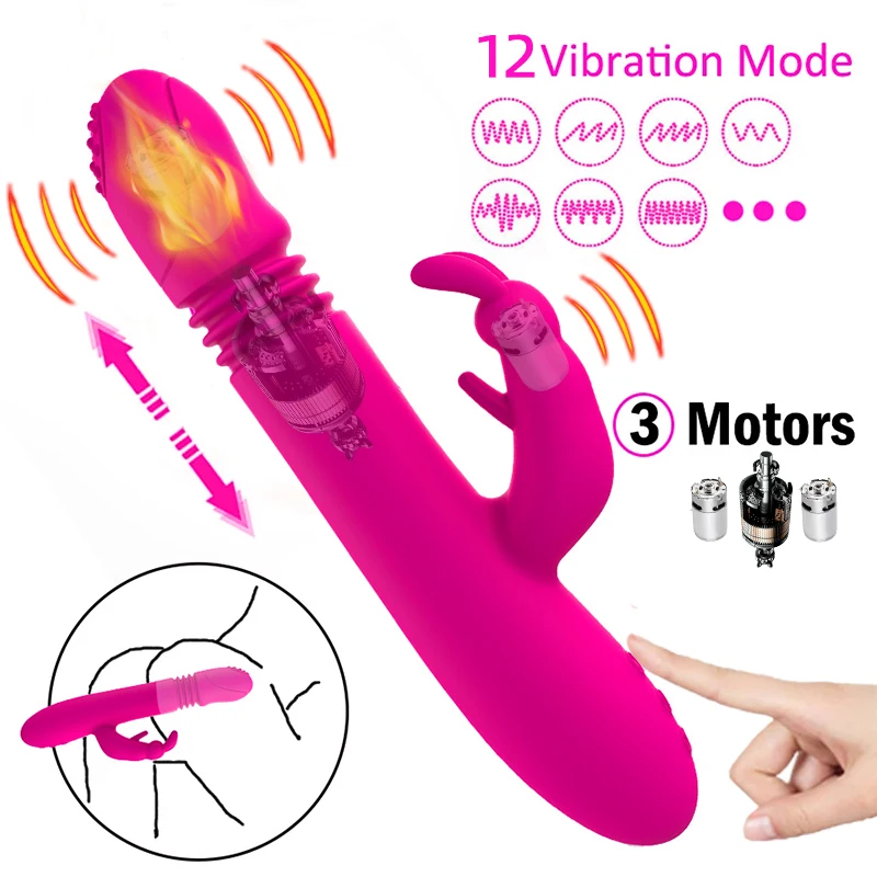 Rabbit Vibrator Rotation Heating G Spot Dildo Telescopic Vibrator Anal Clit Stimulator Female Masturbation Sex Toy for Woman 18+