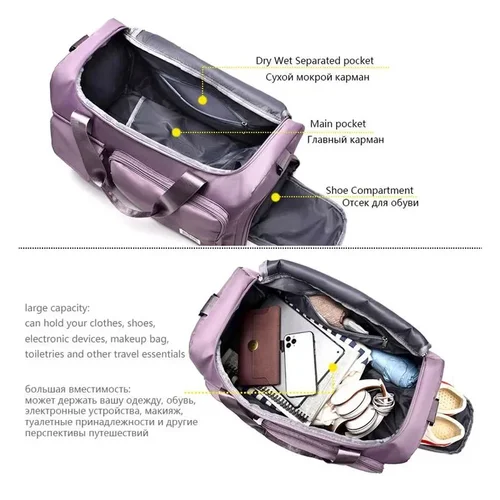 Imagen 2 del producto Bolsa de viaje de gran capacidad para fin de semana, bolsas de lona con compartimento para zapatos, bolsas deportivas para Fitness, bolso de hombro para mujer