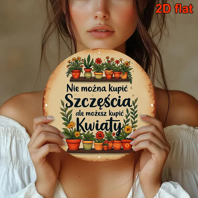 2D Flat, 8.0x8.0inch Round Polish Language Aluminum Sign - 
