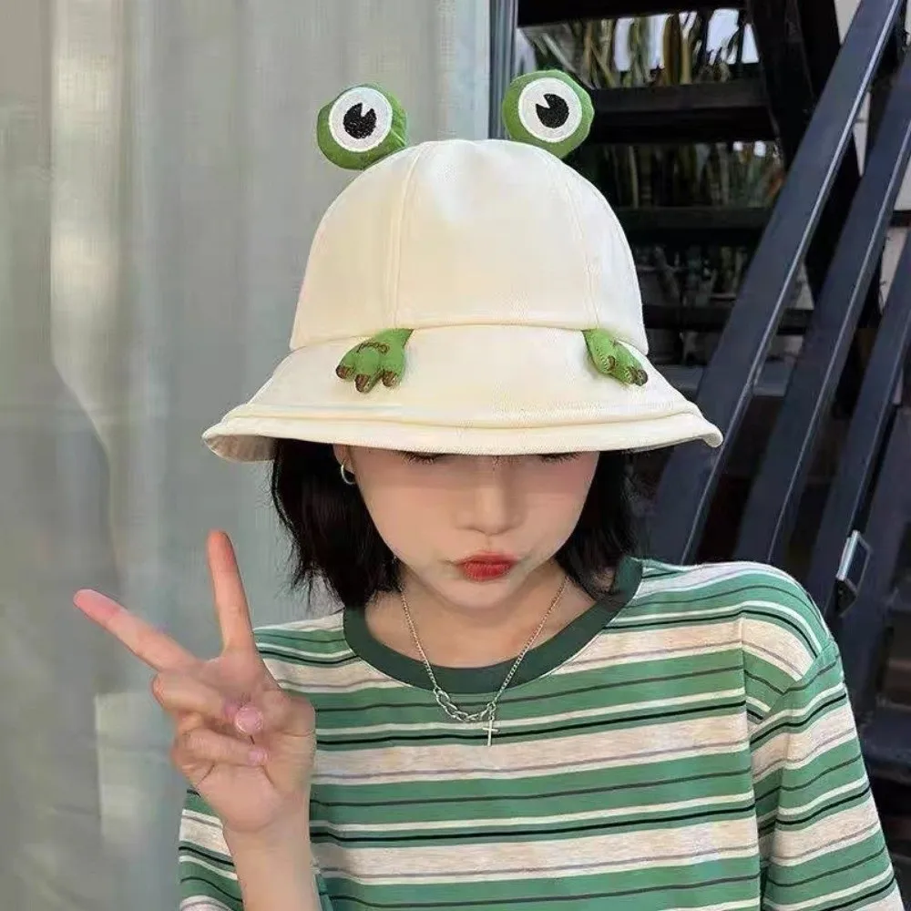 Fashion Big Brim Frog Fisherman Hat Sun Protection Breathable Sun Cap Cotton Fabric Funny Women Bucket Hat Parent Child Matching
