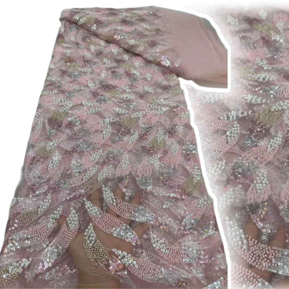 

Роскошная африканская кружевная ткань с блестками и бисером, 2024, высокое качество, нигерийская свадебная вышивка для жениха, французский тюль, шитье CC1535