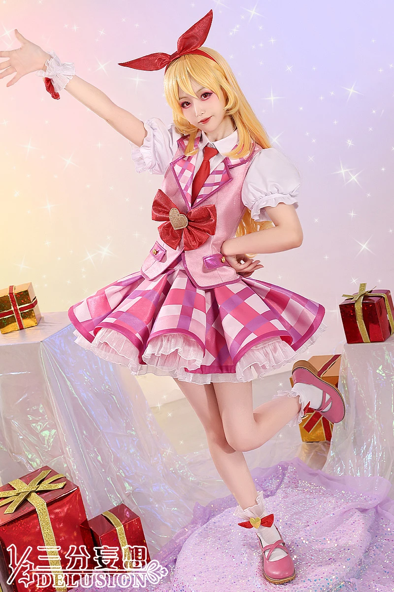 COS-HoHo Anime Aikatsu! Hoshimiya Ichigo Game Suit Nifty Lovely Uniform Cosplay Costume Halloween Party Role Play Outfit Women