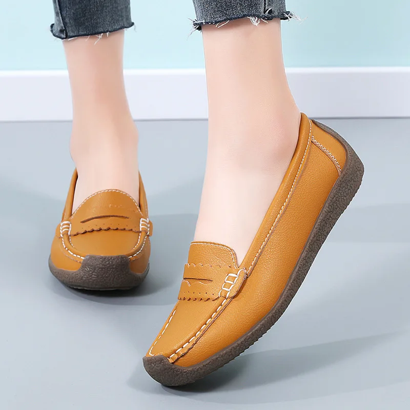 New Shoes for Women Moccasins Flats Woman Loafers Genuine Leather Female Shoes Slip on Ballet Nurse Women\'s Shoes Plus Size 44