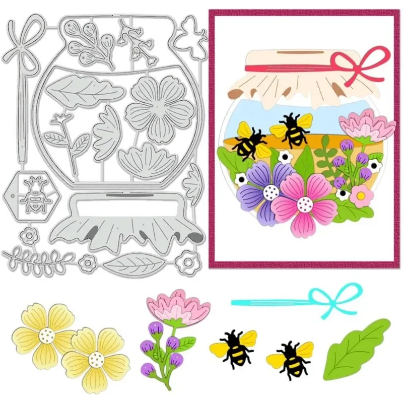 Honigglas-Stanzformen, Honigtopf-Schablonen, Biene, Blume, dekorative Prägeschablonen für Scrapbooking, Fotoalbum, Grußkarte