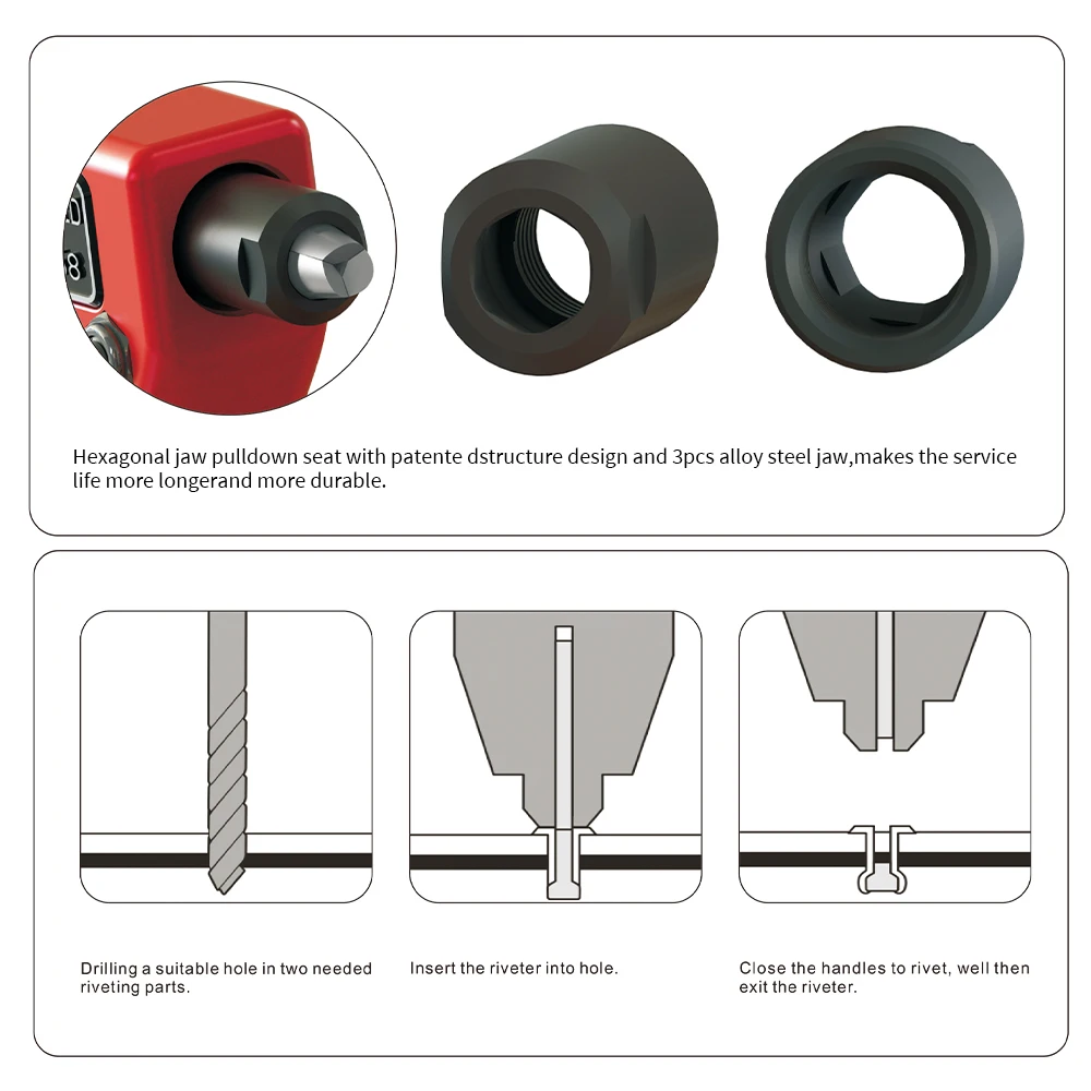 ALLSOME BT-958 Single Hand Rivet  Manual Riveter Gun Tool Kit Rivet Nut Setting Tool Nut Setter for Home Repair DIY 8" (200MM)
