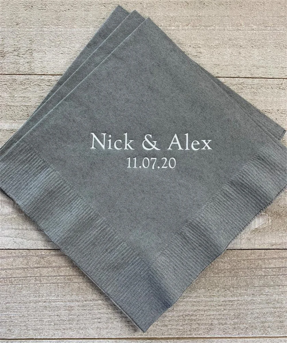 50pcs Personalized Napkins Personalized Napkins Wedding Personalized Cocktail Beverage Paper Anniversary Party Monogram Custom