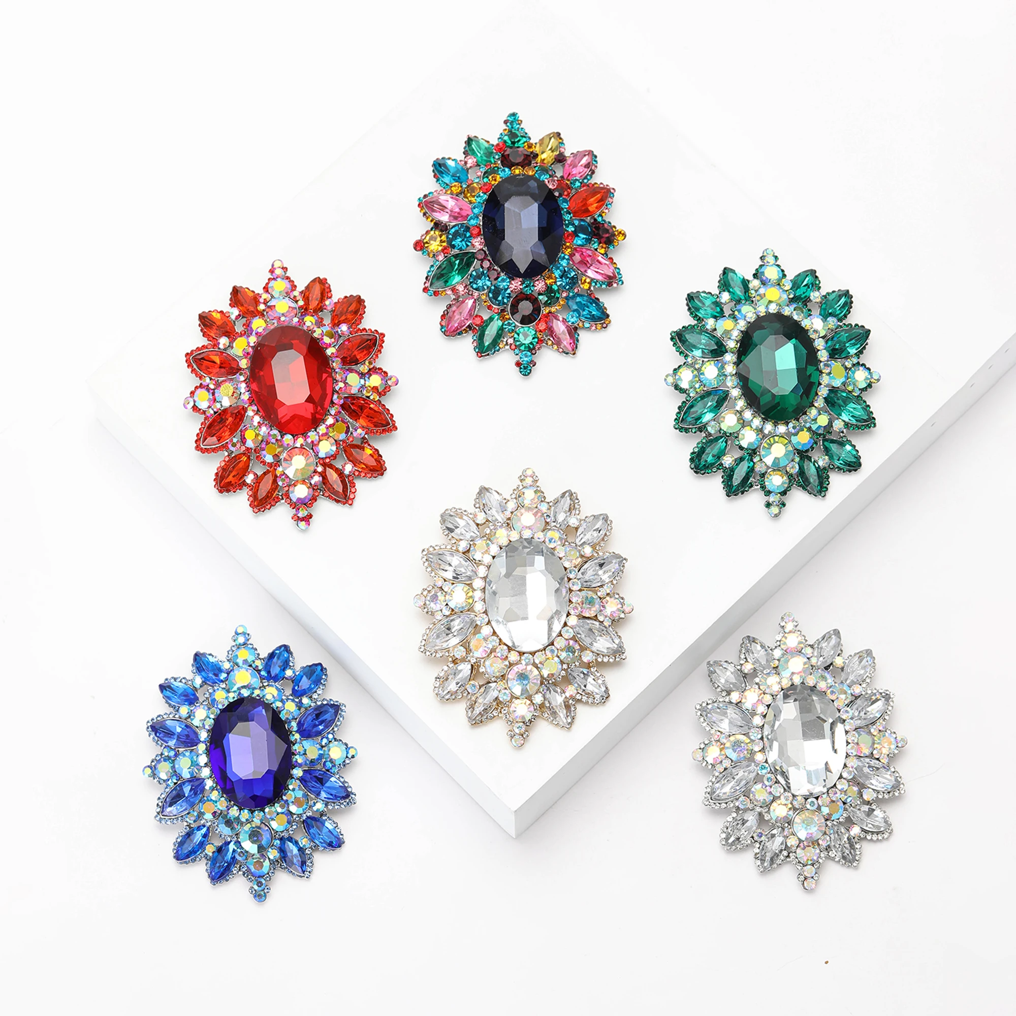 Rhinestone Glass Brooches for Women Unisex Crystal Large Glass Pins Office Party Friend Gifts Jewelry Accessories