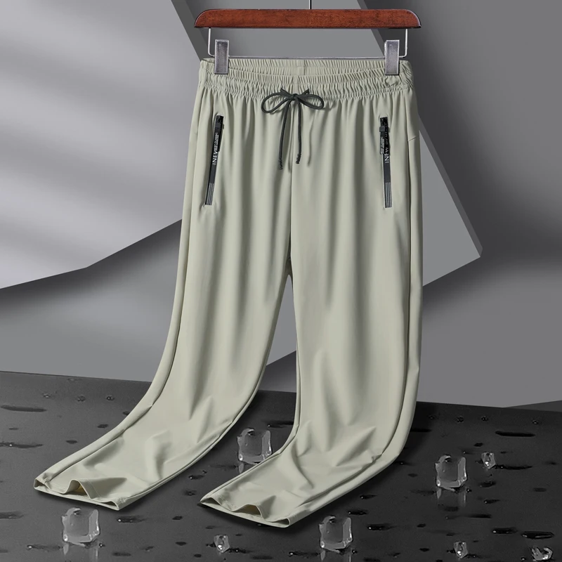Ultra-thin Quick Dry Ice Silk Pants Men's Comfort High Stretch Gym Jogging Outdoor Sweatpants Summer Cool Beach Casual Trousers
