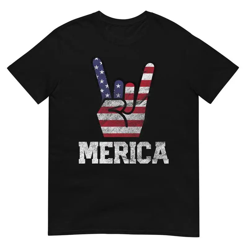 Merica Rock Sign 4Th Of July Vintage American Flag Retro Usa T Shirt