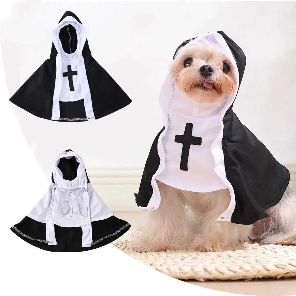 مضحك الكلب زي الهالوين التأثيري لطيف الكلب راهبة الملابس المسيح يسوع الصليب جرو الملابس للكلاب الصغيرة الكبيرة القطط ملابس الحيوانات الأليفة